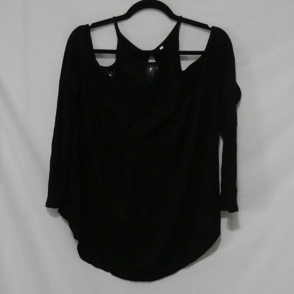 Unbranded | 2XL | Black Open Shoulder Lace Long Sleeve Shirt | Keyhole Back - Picture 1 of 16